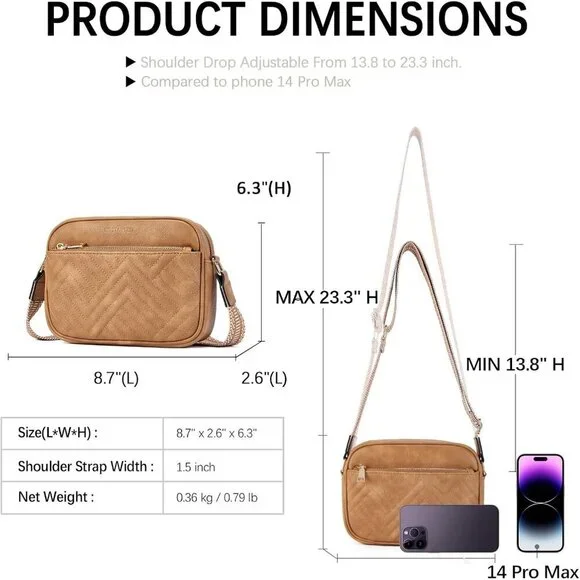 Women Camel Brown Imported Vegan Leather Quilted Shoulder Crossbody Handbags - Picture 3 of 6